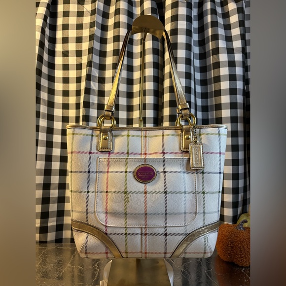Coach Handbags - Coach White and Gold Plaid Tote